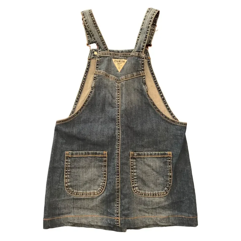 OshKosh Skirted Denim Overalls with Front Buttons And Pockets. Size 10.
